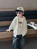 Cárdigan con capucha y cremallera a rayas azules para bebé niño, primavera y otoño, chaqueta casual de punto estilo coreano para niños, suéter de otoño para niños