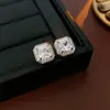 Pendientes Huecos Cuadrados de Circonita Aguja de Plata Personalidad de Nicho Estilo Minimalista Conjunto de Joyería de Gama Alta Versátil para Mujer