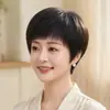 Peruca para mulheres de meia-idade e idosas, estilo mãe, cobertura total da cabeça, cabelo liso curto real, cabelo 100% humano, cobertura respirável para a cabeça inteira