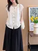 Blusa corta de encaje estilo coreano universitario con cordones y cuello redondo para mujer, nuevo diseño de verano, top único y favorecedor para figuras petite