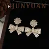 Nuevos Pendientes de Aro con Lazo Completamente Incrustados de Diamantes, Moda Europea y Americana Exquisita Personalizada, Lujo Ligero, Gama Alta, Pendientes Elegantes para un Look Moderno de Oficina