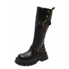 Botas altas hasta la rodilla de dos piezas con suela gruesa, estilo retro británico, para mujer, con hebilla de cinturón, color marrón Maillard