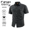 Camisa masculina de manga curta de secagem rápida para o verão, roupa de trabalho respirável, gola de lapela, múltiplos bolsos, camisa casual para atividades ao ar livre 2628