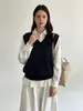 Camisa de lantejoulas retrô com top de tricô, nova coleção outono/inverno 2026, color blocking, suéter pulôver falso de duas peças para mulheres