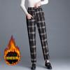 Calças Casuais Xadrez de Veludo Grosso Outono e Inverno, Modelagem Solta Emagrecedora, Cintura Alta, Calças Femininas, Moda Nova Calças Harem Femininas