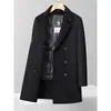 Casaco Masculino de Botão Duplo, Estilo Meio-Comprido Outono e Inverno, Forro Removível de Penugem de Ganso, Trench Coat de Lã Feito à Mão, Roupa de Exterior Quente para Jovens