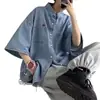 Camisa Jeans de Manga Curta para Homem, Novo Cardigã Jaqueta Workwear de Outono, Top Versátil Tendência Estilo Coreano Solto para Homem