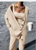 Conjunto de Tres Piezas Tejido Primavera y Otoño 2026 Transfronterizo Amazon Nuevo Estilo Traje de Dama Conjunto de Mujer de Manga Larga de Color Sólido