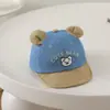 Gorra de béisbol infantil de mezclilla con bloques de color y orejas de oso, GORRA CUTE BEAR con visera, protección solar para niños y niñas