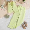 Ropa para niños Baoxi estilo europeo y americano verano súper ventas cárdigan sin mangas de cuatro colores traje de pantalón liso traje de dos piezas para niñas