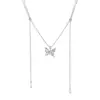 Collar de Mariposa con Cordón Deslizante Ajustable, Cadena de Clavícula de Plata con Borla de Perla de Lujo Ligero de Nicho para Mujeres, Estilo Ins