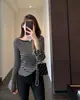 Suéter de punto a rayas de moda estilo coreano con hombros descubiertos y mangas acampanadas, suéter ajustado para mujer, nuevo de otoño/invierno H091715