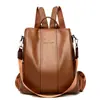 Mochila tipo canguro para mujer, moderna, sencilla, de cuero suave, multifunción, de gran capacidad, para viaje, antirrobo.