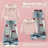 Traje de Moda Primavera y Otoño Nuevo Estilo Moda Simple Manga Larga Casual Dulce Lazo Jeans Conjunto de Dos Piezas