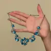 Colar Mil Ilhas Névoa Azul Flor Azul, Corrente de Clavícula de Artesanato de Luxo Leve de Alta Qualidade