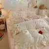 Conjunto de Roupa de Cama Fofo de Lã de Leite Quatro Peças Inverno Plush Dupla Face Capa de Edredom Lençol de Fleece Coral Conjunto de Três Peças para Dormitório