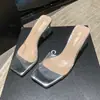 Sandalias de Tacón Alto Grueso con Punta Cuadrada y Punta Abierta de Nuevo Estilo Verano 2026 para Mujer, Chanclas Transparentes de Cristal para Verano para Uso en Exteriores