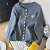 Suéter de punto casual estilo japonés bordado con corazón para mujer, nuevo suéter chaqueta de mujer único de ajuste slim con bloques de color para otoño e invierno