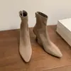 Botas de Gamuza Elástica para Mujer Botas Adelgazantes Otoño Invierno Nueva Llegada Punta Fina Cremallera Trasera Color Sólido Tacón Fino Botas de Tacón Alto Botines Elásticos para Mujer
