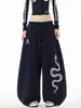 Pantalones Casuales Curvos Plateados con Pedrería de Serpiente de Moda para Hombres y Mujeres, Pantalones Anchos Pesados de Hip-Hop de Otoño, Pantalones de Chándal Sueltos para Pareja