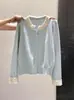 Suéter de Tricô com Manga Longa, Costura de Renda e Contas Personalizado de Fábrica para Mulheres 2026 Nova Moda Elegante Top Básico