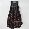 Vestido Casual de Algodão Puro com Estampa Digital Nova, Gola Redonda, Sem Mangas, Comprimento Médio, Para Mulheres, Verão na Praia