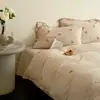Conjunto de Roupa de Cama de Algodão Lavado Classe A para Bebês e Crianças Pequenas, com Borda Costurada e Bordado de Cerejas Pequenas, Conjunto de Lençol com Elástico e Capa de Edredom 100% Algodão Puro 4