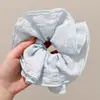 Scrunchie lenço quadrado estilo pastoral francês para meninas e crianças, elástico de cabelo doce com laço para coques, acessório de cabelo