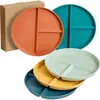 Plato Dividido de Paja de Trigo para Uso Doméstico, Plato de Tres Compartimentos para Pérdida de Peso, Plato Dividido Redondo, Juego de Platos para Desayuno Infantil