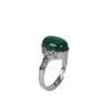 Anillo Artístico de Plata Vintage S925 Plata Incrustado con Malaquita con Acabado Antiguo, Ajustable Exquisito Anillo de Dedo Índice Estilo Antiguo