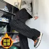 Pantalones de pana tie-dye estilo americano para hombre, nuevo modelo otoño e invierno, forrados de polar, cálidos, modernos, con caída, talla grande, pierna ancha, casual