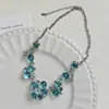 Atmósfera Fresca Collar de Flor de Cristal Azul Estilo Resort de Playa Collar de Cadena para Clavícula de Lujo Ligero de Moda Tendencia