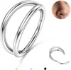 Anel de Nariz em Liga de Titânio F136 com Coração Dupla Camada Cravejado com Diamantes, Piercing Personalizado para Lóbulo da Orelha, Argola Aberta Simples para Nariz
