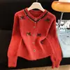 Suéter Abrigo de Punto Grueso Estilo Coreano con Lentejuelas, Lazo Dulce Estilo Chanel, Cuello Redondo, Otoño Invierno Nuevo