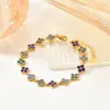 Conjunto de Acessórios de Moda Cruzado com Strass Completo Trevo de Quatro Folhas Colar para Clavícula Pulseira de Aço Inoxidável com Galvanoplastia a Vácuo Venda Direta da Fábrica no Atacado