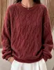 2026 Otoño Invierno Transfronterizo Nuevo Retro Suéter de Punto Trenzado para Mujer Cuello Redondo Holgado Estilo Perezoso Suave Pegajoso Tejido de Punto Superior de Moda