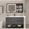 Gabinete de baño integrado con lavabo de cerámica de madera maciza minimalista, combinación de mueble de lavabo independiente para lavar y lavarse las manos en el baño