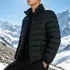 Chaqueta Ligera de Algodón para Hombre Otoño/Invierno 2026, Abrigo Corto de Algodón Cálido a Rayas con Cuello Alto, Ropa Exterior Cortavientos de Algodón Relleno para Exteriores