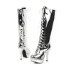 Sapatos de Salto Alto Bico Redondo Estilo Novo Europeu e Americano Tamanho 48 Botas Altas Ozon com Salto Fino Botas de Moda Outono e Inverno Amazon com Zíper Lateral para Mulheres