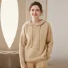Suéter de Caxemira Novo Outono e Inverno Feminino com Capuz Pulôver Espessado Moda Hoodie Solto Casual Tricô de Manga Longa
