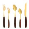 Faca, Garfo, Colher, Colher de Sopa, Colher de Sorvete, Colher de Sobremesa de Aço Inoxidável, Faca de Churrasco com Cabo de Madeira, Garfo de Fruta, Colher de Chá, Conjunto de Talheres Estilo Ocidental