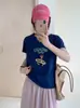 Ying+ Treze Linhas Feio Fofo Pato de Surf Manga Dobrável Floco de Neve Camiseta de Algodão Gola Redonda Emagrecedora Versátil Manga Curta Verão M36-5016
