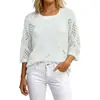 2026 Nova Blusa de Verão Confortável Amazon Feminina Gola Redonda Moda Vazada Tendência de Suéter Casual Europeu e Americano