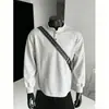 Camiseta de manga larga grisáceo-blanca de hombro normal para hombre, otoño/invierno, sudadera de patchwork deconstruido americana, camiseta tipo polo de peso pesado para capas