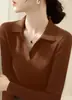 Suéter Tricot Gola Polo Manga Longa Slim Fit Base para o Dia a Dia Cor Escura Retrô Feminino A13674