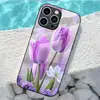 Aplicable a Apple 18PRO Funda de Vidrio Templado 17PROMAX Tulipán Morado Cubierta Protectora iPhone16 Flor 17E