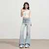 Jeans acampanados retro de nicho transfronterizos con diseño de cintura alta, adelgazante y elástico, jeans de longitud hasta el suelo para mujer de Yichun
