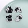 Broche de Desenho Animado Europeu e Americano Crânio Gato Preto Criativo Pequeno Animal Joias Estilo Punk Roupas Decorativas Distintivo de Liga