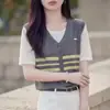 Camiseta Falsa de Dos Piezas de Manga Corta para Mujer, Holgada Casual, Lino de Bambú, Fresca, Transpirable, Delgada, Bloque de Color, Camiseta de Manga Corta