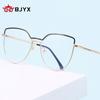 Gafas de lectura de marca BJYX, marco completo, caja de negocios, ultraligeras, ultratransparentes, de color sólido, de metal, de alta calidad, anti luz azul, espejo plano